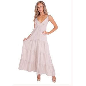 SEASPICE Resortwear Samantha Maxi Dress Baby Beige 100% Peruvian Cotton LG Boho